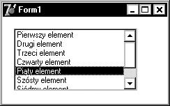 Zastosowanie Komponent ListBox Przewijana lista elementów (dowolna długość) z możliwością modyfikacji zawartości w czasie działania aplikacji. Wybrane własności Wszystkie omówione na s.