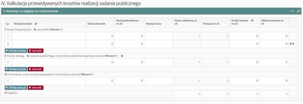 Pola w kosztorysie dodajemy/usuwamy/przesuwamy w podobny sposób, jaki miał miejsce podczas uzupełniania Harmonogramu (pkt 9.