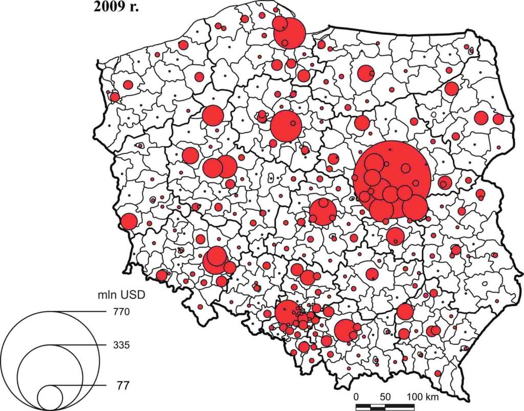 Eksport do Rosji, 2009 (mln USD) Źródło: Komornicki T., Zaucha J., Szejgiec B., Wiśniewski R.