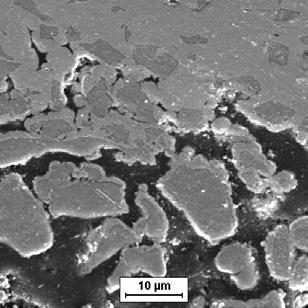 Surface morphology and cross-sectional image of: a) Ni+Ti, b) Ni+Mo, c) Ni+V proszek metalu, otrzymuje się warstwy kompozytowe zawierające ziarna proszku