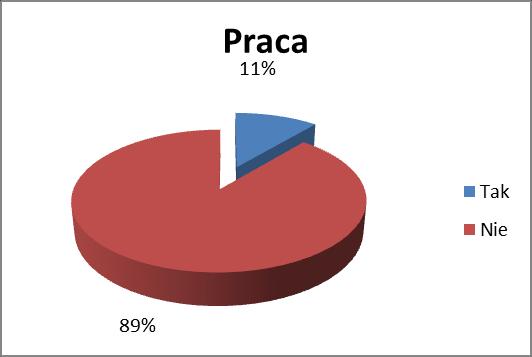 1 osoba (5%). Jeśli chodzi o pracę w wyuczonym zawodzie jedynie 19% badanych osób pracuje w branży.