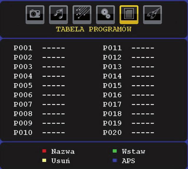 Lista programów Proszę wybrać listę programów, wciskając przycisk lub.