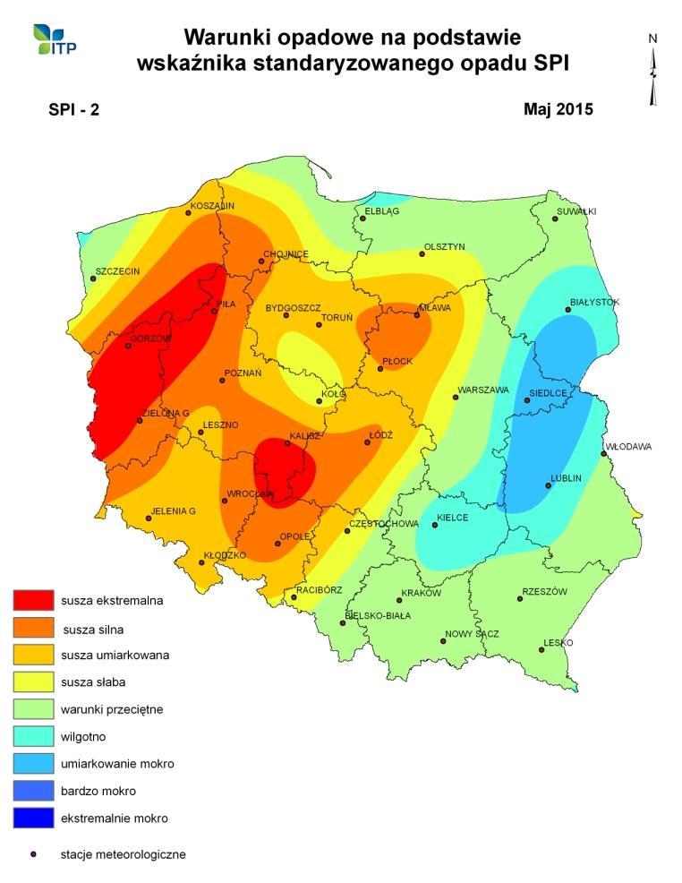 Warunki opadowe Warunki opadowe w Polsce na podstawie wskaźnika SPI w maju 2015 r.