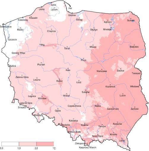 Odchylenie średniej miesięcznej temperatury