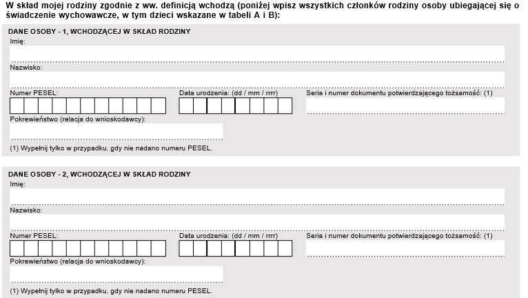 wychowawcze na drugie i kolejne dziecko nie wypełnia części I, pkt 2 tabeli A "pierwsze dziecko".