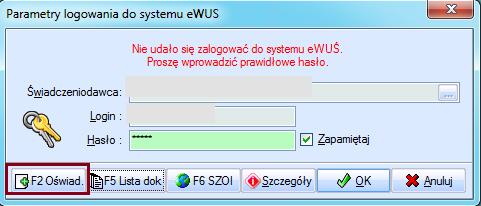 Przykład: nie udało się zalogować do systemu ewuś.