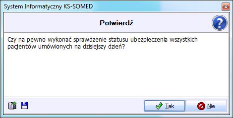 Zostanie wyświetlone okno z informacją: Po zatwierdzeniu komunikatu, rozpocznie się sprawdzanie uprawnień pacjentów w systemie ewuś, następnie zostanie wyświetlone okno z podsumowaniem.