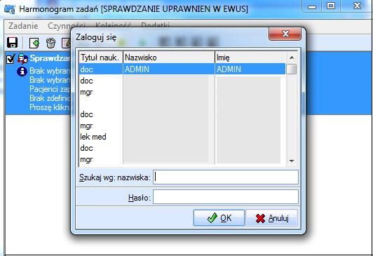 Następnie zostanie wyświetlone okno Opcje ewuś, w którym należy ustawić: operatora systemu ewuś, podmiot, tryb sprawdzania: