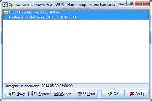W oknie Sprawdzanie uprawnień w ewuś harmonogram, należy