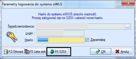 Wówczas niezbędne jest wejście na portal SZOI/Portalu Świadczeniodawcy w celu ustalenia nowego hasła i wpisanie go w