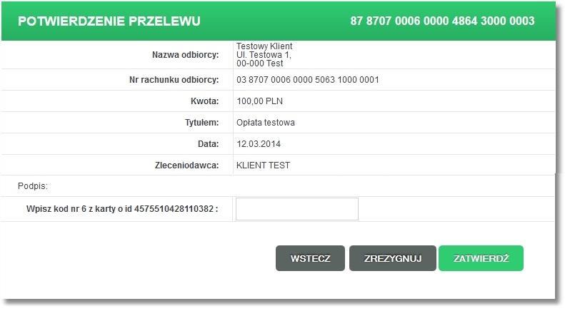 Tytułem - tytuł przelewu wypełniany jest automatycznie po wybraniu szablonu lub po wybraniu odbiorcy, jeśli dla odbiorcy przypisany został tytuł płatności.