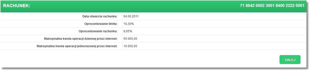 operacji), Maksymalna kwota operacji jednorazowej przez Internet (limit kwoty pojedynczej operacji).