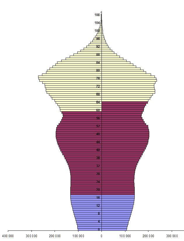 Piramidy wieku ludności Polski 2010 2060 38,1 mln - 7,5 mln