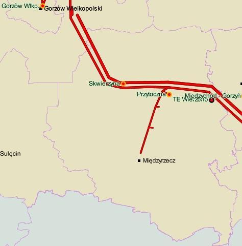 wybudowanego w 1972 r., przebiegającego z kierunku północno-wschodniego, z gminy Przytoczna. Rurociąg jest odgałęzieniem gazociągu DN 300 relacji Grodzisk Wlkp. - Gorzów Wlkp. Rysunek 5-1.