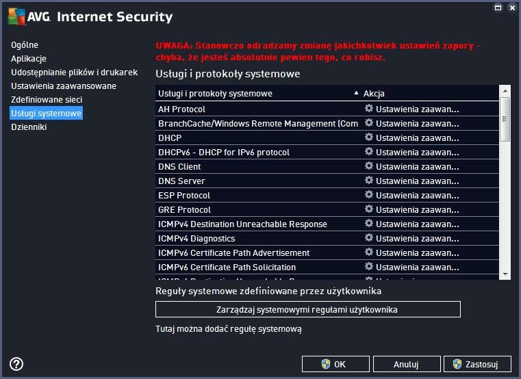 3.6.6. Usługi systemowe Wszelkie zmiany w konfiguracji usług i protokołów systemowych powinny być wprowadzane JEDYNIE przez doświadczonych użytkowników.