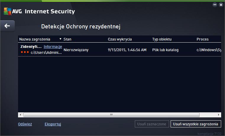 Dla każdego wykrytego obiektu podawane są następujące informacje: Nazwa zagrożenia opis (czasem tak że nazwa) wykrytego obiektu oraz jego lokalizacja.