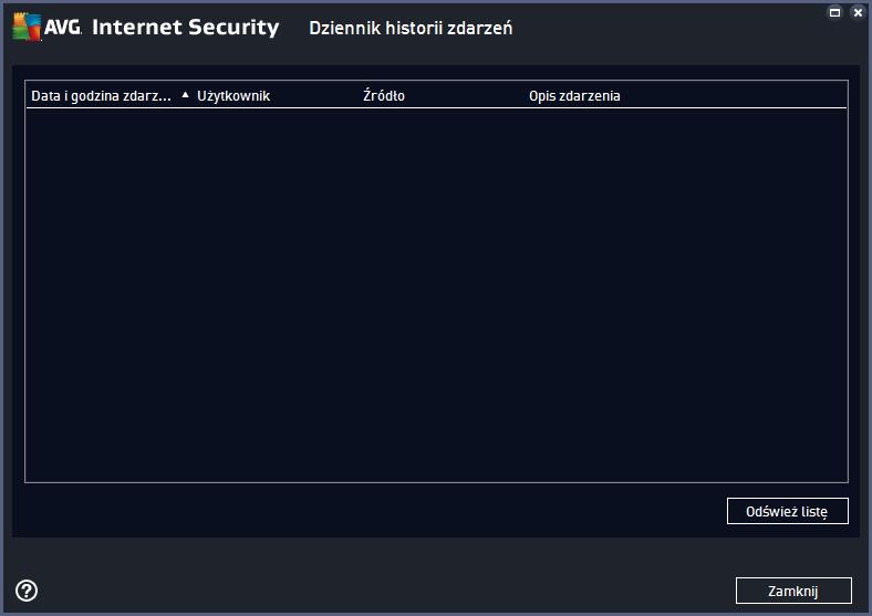3.10.6. Historia zdarzeń Okno Historia zdarzeń dostępne jest przez menu Opcje / Historia / Historia zdarzeń w górnym wierszu nawigacji głównego okna programu AVG Internet Security.