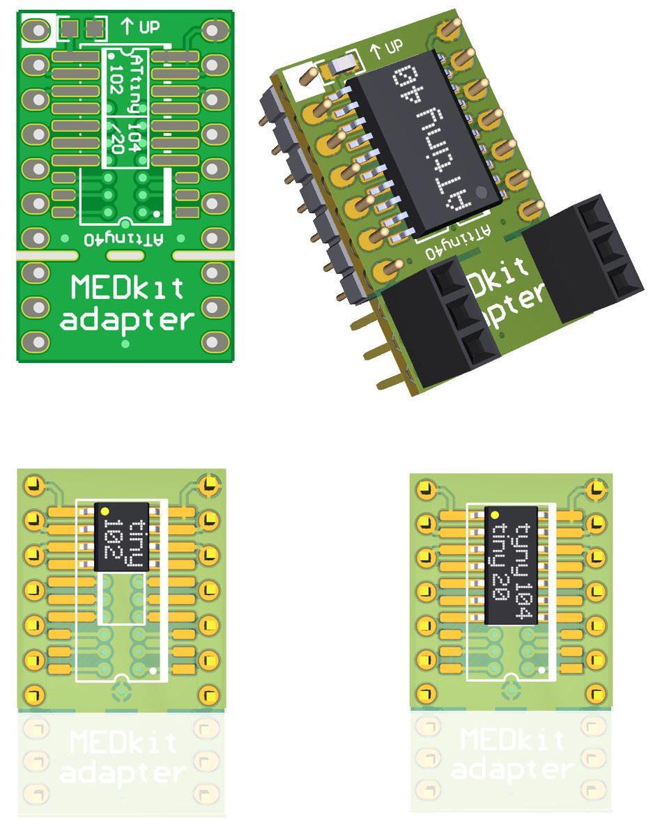 12 ATB-MEDkit Tiny Developement Board MEDkit adapter - opis uniwersalnej przejściówki SMD/DIP 8-14-20 Adapter został precyzyjnie przemyślany z myślą o szybkim, wygodnym i uniwersalnym montażu