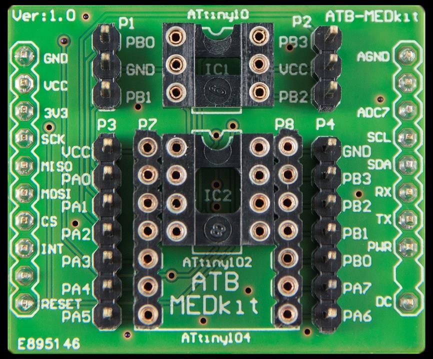 ATB-MEDkit Tiny Developement Board 3 ATB MEDkit - wprowadzenie ATtiny development board - to zintegrowane, miniaturowe środowisko uruchomieniowe dla wybranej grupy mikrokontrolerów AVR z serii