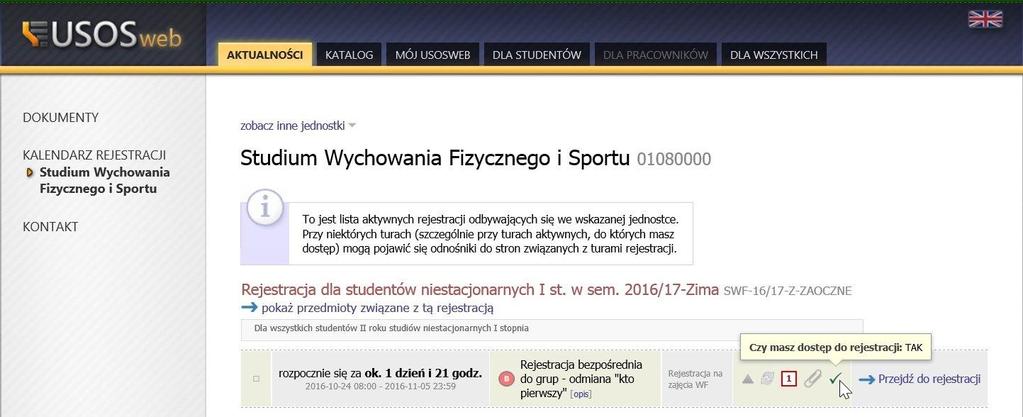 Rejestracja elektroniczna na zajęcia 1. Wstęp Zapisy na zajęcia (rejestracje) odbywają się w serwisach www.usosweb.uni.opole.