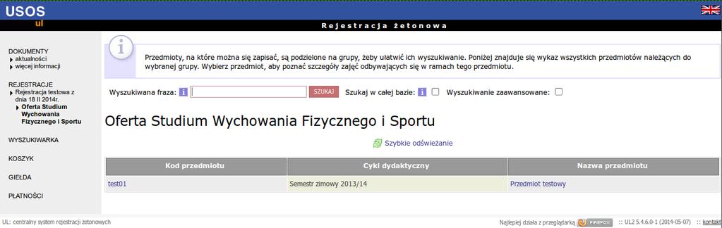 przedmiot otwiera się lista grup zajęciowych danego przedmiotu z