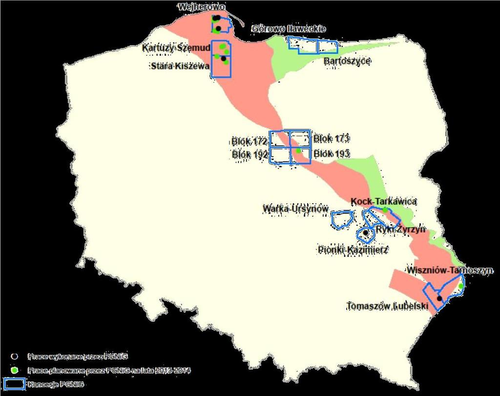 Poszukiwanie i Wydobycie (3) Gaz niekonwencjonalny w Polsce Status 7 odwiertów (6 pionowych, 1 poziomy) Plan na 2013: rozpoczęcie 13 odwiertów (2 już zakończone) Projekt podatku węglowodorowego