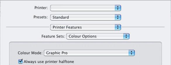 MAC OS X 1. Wybierz menu [Plik] [Drukuj]. 1 2 3 4 2. W menu [Drukarka] (1) wybierz model drukarki. 3. Wybierz menu [Funkcje drukarki] (2). 4. W menu [Zestawy funkcji] (3) wybierz polecenie [Opcje kolorów].
