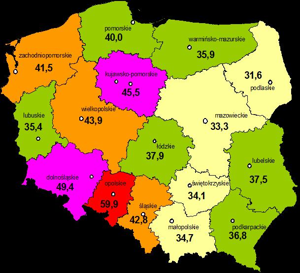 Polska 39,7 j. zb./ha UR Produkcja roślinna jedn. zboż.