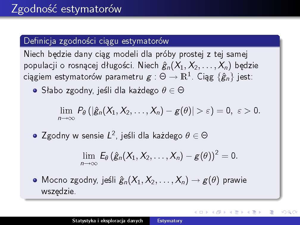 Zgodność ciągu estymatorów 29 g(θ) = θ. ĝ(x 1, X 2,..., X N ) = X 1 + X 2 +... + X N N. 5.