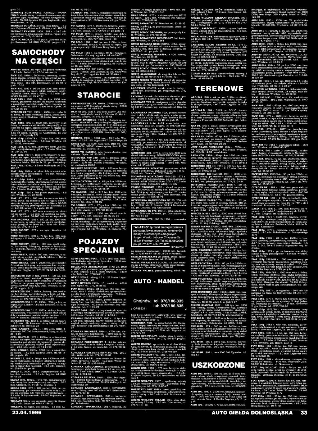 w całości lub na części, bez dokumentacji, tylko rachunek na blok silnika, pilne. - 8.5 min. Bolesławiec, tel. 25-42, w godz. 10-16 BMW 3, 1982 r., 96 tys. km, 00 ccm, benzyna.