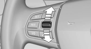 Układy regulujące stabilność jazdy Zwiększanie lub zmniejszanie prędkości Można ustawić prędkość żądaną w zakresie od ok. 6 km/h do ok. 25 km/h, posługując się przełącznikiem tempomatu na kierownicy.