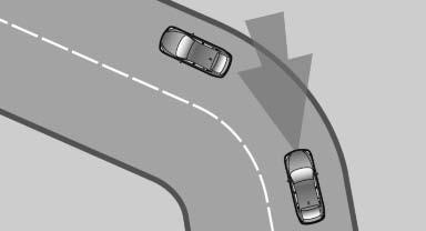 stojące pojazdów. Jazda na zakrętach Podczas zbliżania się do zakrętu układ, ze względu na łuk zakrętu, może przez krótki czas reagować na pojazdy na sąsiednim pasie.