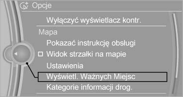 W przypadku systemu nawigacji Professional: Ekran dzielony: Szczególne cele podróży wybranej kategorii są wyświetlane w widoku mapy jako symbole.