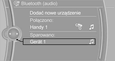 CD/multimedia 8. Wybrać żądaną funkcję, która przypisana będzie do danego urządzenia, np. "Audio". 9. "OK" Po pomyślnym zalogowaniu urządzenie widoczne będzie jako połączone. Biały symbol dźwięku.
