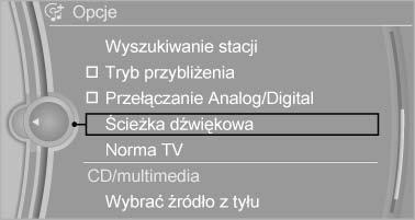 "CD/multimedia" 2. "TV" 3. Wywołać "Opcje". 4. "Norma TV" 5. Wybrać żądany region. Ustawienie to zapisane zostanie dla używanego w danej chwili pilota.