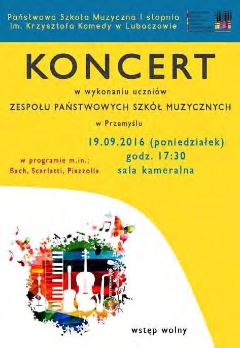 Koncert uczniów Zespołu Państwowych Szkół Muzycznych im. A. Malawskiego w Przemyślu (19.09.2016, godz.