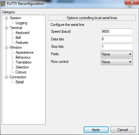 3. Wybieramy w menu Connection->Serial i