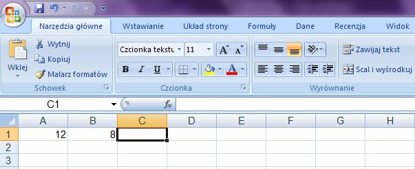 21. Poniżej przedstawiono fragment programu Excel. W odpowiednich komórkach zapisz formuły umożliwiające obliczenie odpowiednich wartości (3p.