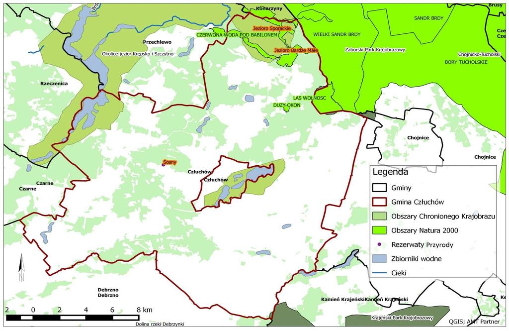 Mapa 5. Formy ochrony przyrody na obszarze gminy Człuchów.