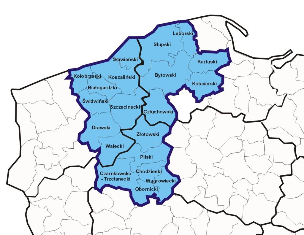 pomorskim (61 gmin), - 8 powiatów w