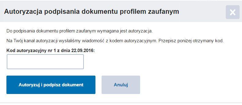 System poprosi Cię o potwierdzenie podpisu poprzez specjalny kod autoryzacyjny.