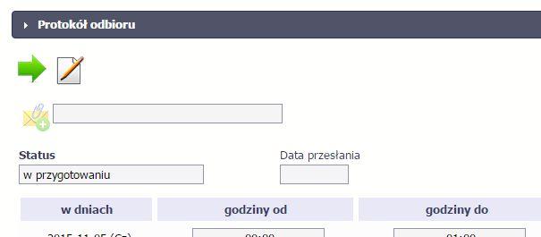 10.4.1. Przesłanie protokołu odbioru Po uzupełnieniu danych w sekcji dotyczącej protokołu odbioru, zapisane w systemie informacje mogą być: Edytowane za pomocą funkcji Edytuj Przesłane do instytucji