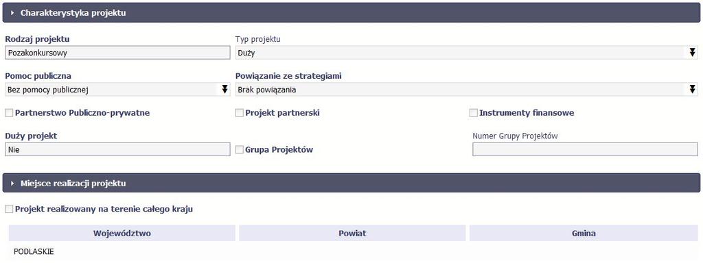 Następnym elementem umowy jest sekcja Informacje o beneficjencie gdzie widoczne są wszystkie