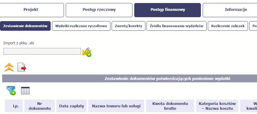 Uzupełnione Zestawienie dokumentów importujesz poprzez funkcję Import z pliku xls.