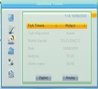 Ustawienia Systemowe Ustawienia Timera Ta pozycja menu pozwala na zaprogramowanie Zegara. Można ustawić 8 timerów.