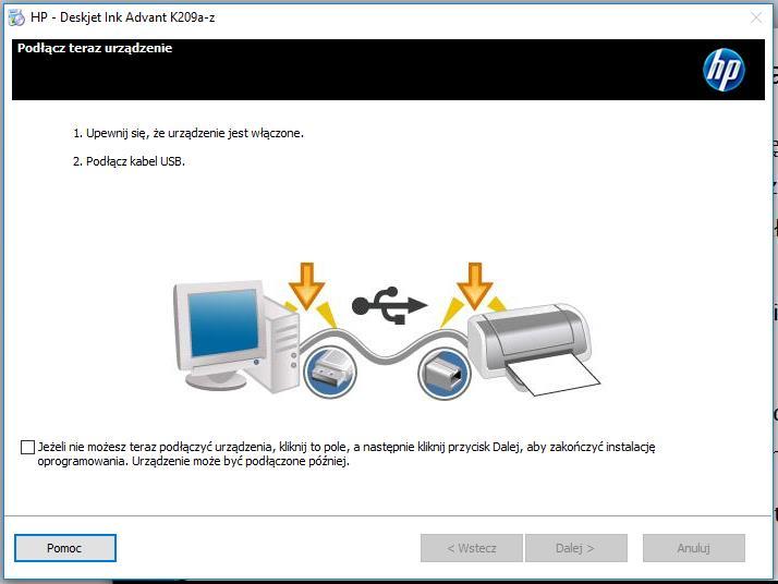 Instalacja urządzenia instalacja Po instalacji pojawi się komunikat aby podłączyć włączoną
