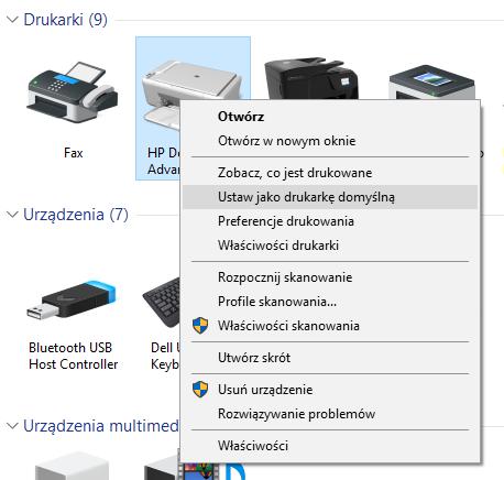 Drukarka domyślna Klikamy prawym przyciskiem myszy