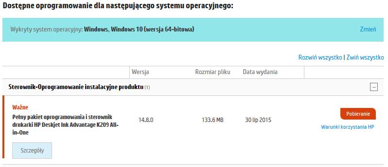 Instalacja urządzenia wyszukiwanie i pobieranie sterowników Następnie sprawdzamy czy został wykryty nasz system.