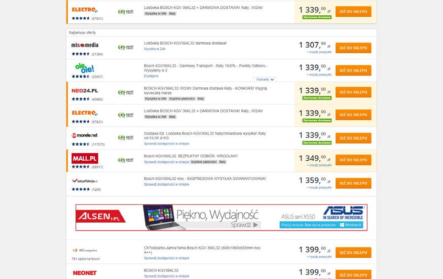 Belka na stronie produktu Belka pomiędzy ofertami Forma reklamy w postaci animowanej lub statycznej.