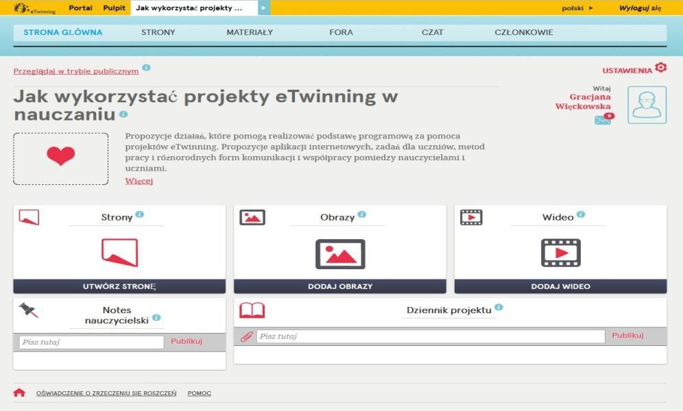 Platforma TwinSpace Przestrzeń do współpracy, komunikacji oraz przechowywania materiałów edukacyjnych wypracowanych podczas realizacji